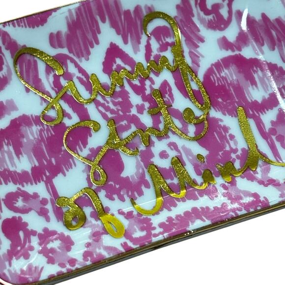 Lilly Pulitzer pink porcelain trinket ring dish gold script Sunny State of Mind - Picture 1 of 6